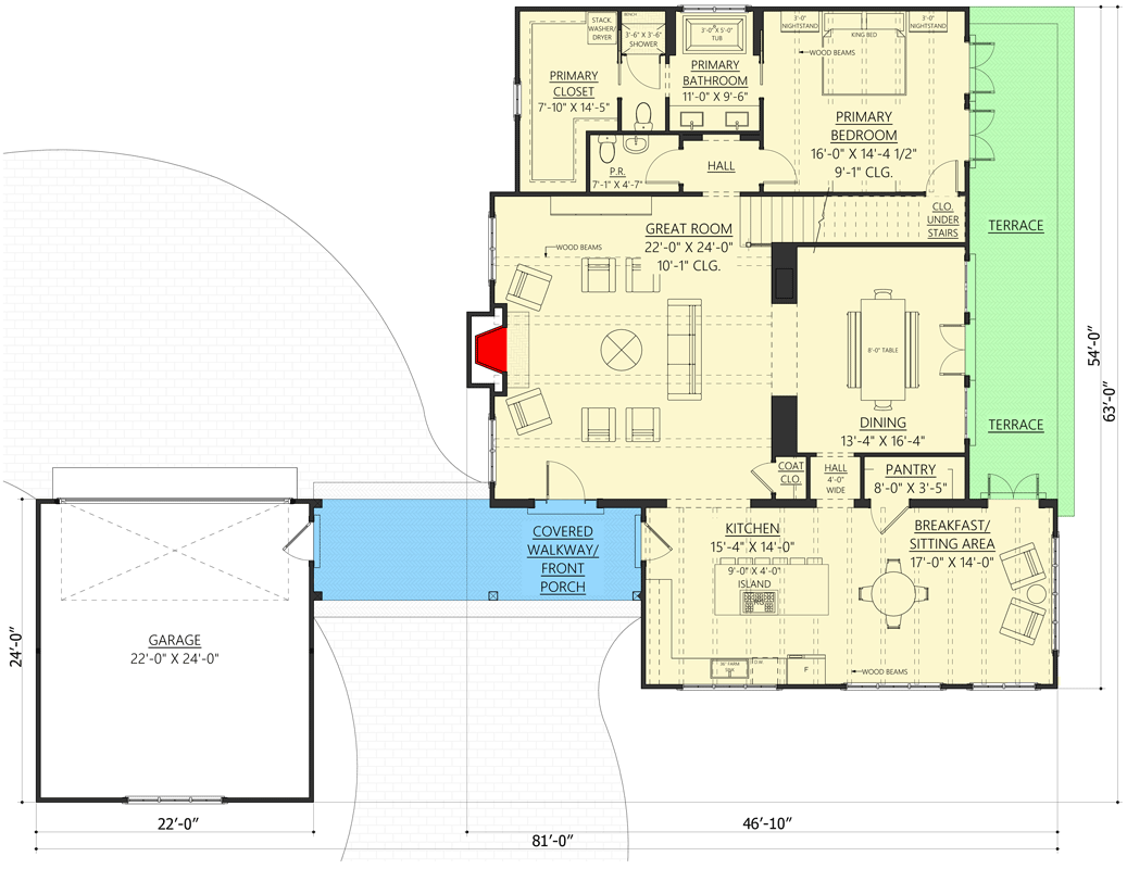 Plan 865004SHW: 4-Bed Transitional Country Home Plan with Main Floor Primary Bedroom - Floor Plan - Main Level