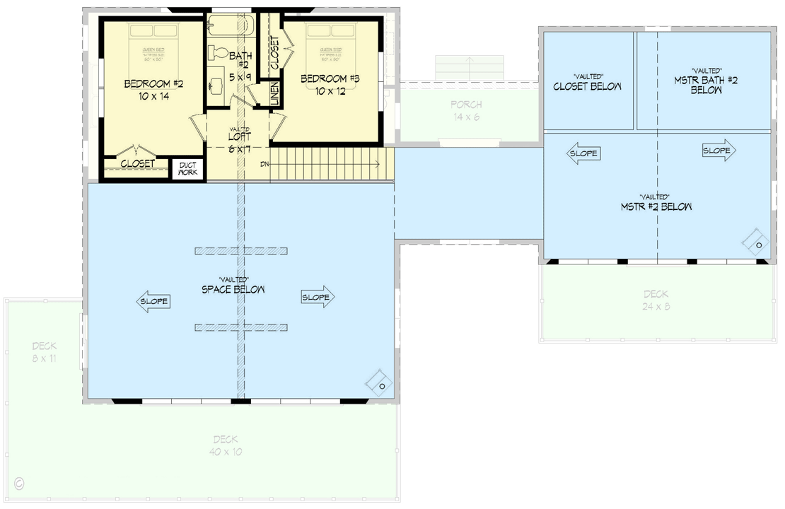 Plan 68898VR: 2-Story Mountain House Plan with Two Master Suites - Floor Plan - 2nd Floor - Country, Craftsman, Mountain, Vacation