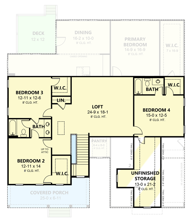 Plan 260013RVC: Farmhouse Plan with Home Office and Side-Entry Garage - 3458 Sq Ft - Floor Plan - 2nd Floor - Country, Farmhouse, Modern Farmhouse