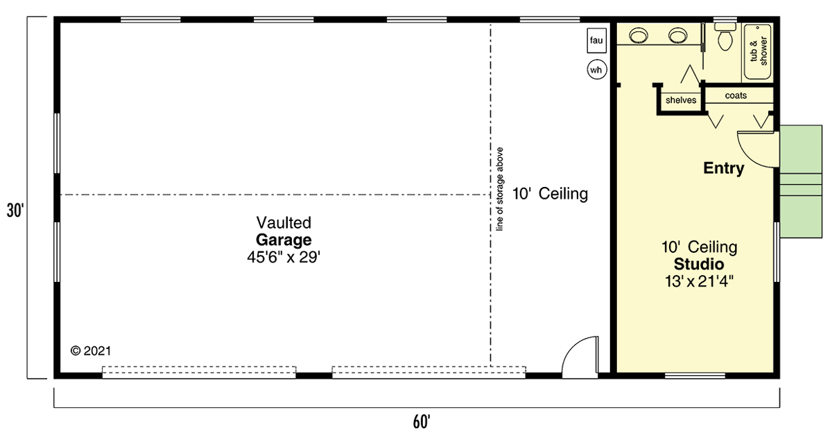 Plan 72301DA: Traditional Detached Garage Plan with Studio Space - Floor Plan - Main Level - Traditional
