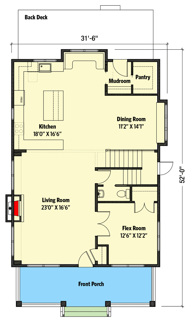 Plan 50199PH: Traditional Country Home Plan with Finished Attic and Optional Basement - Floor Plan - Main Level - Country, Traditional