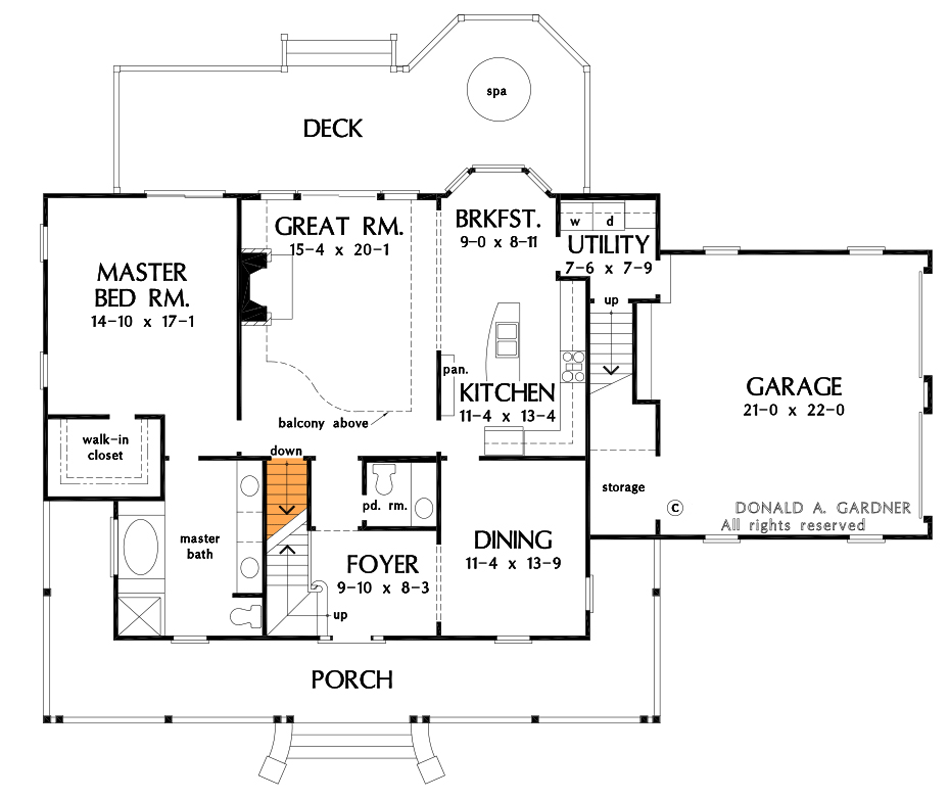 Plan 444176GDN: Classic 2-story Farmhouse with Balcony Overlook - Floor Plan - Basement Stair Location - Country, Farmhouse, Traditional