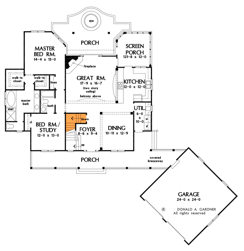 Plan 444181GDN: Modern Farmhouse with Cupola-lit Upstairs Loft and an Angled 2-Car Garage - 2018 Sq Ft - Floor Plan - Basement Stair Location - Country, Farmhouse, Modern Farmhouse, Southern, Traditional
