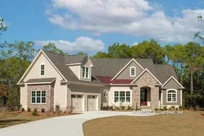 Craftsman Home Plan with Angled Garage, a Study and a Bonus Room