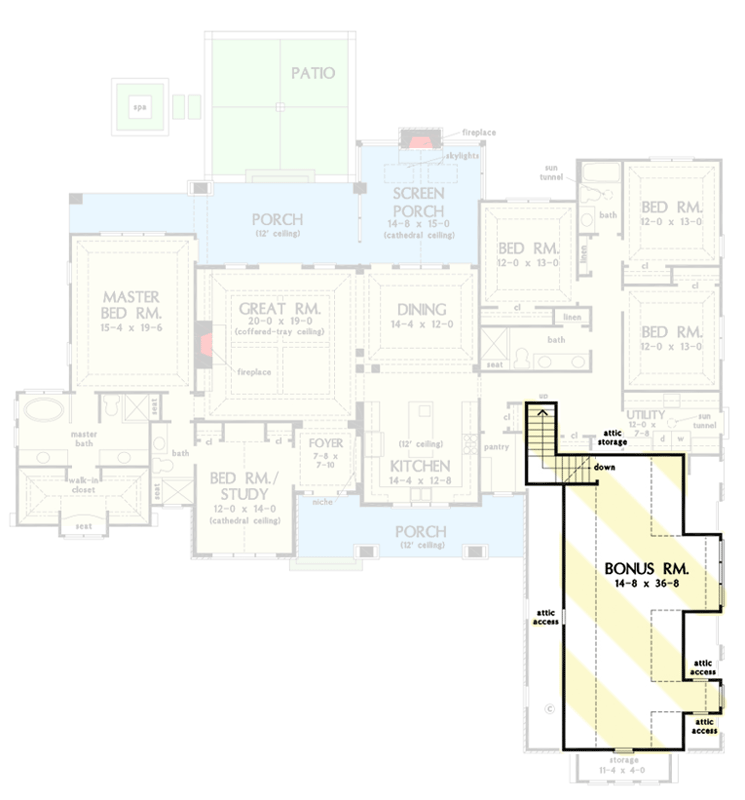 Plan 444196GDN: Arts-and-Crafts Style Home Plan with Vaulted Flex Room - Floor Plan - Bonus Room - Craftsman, Ranch