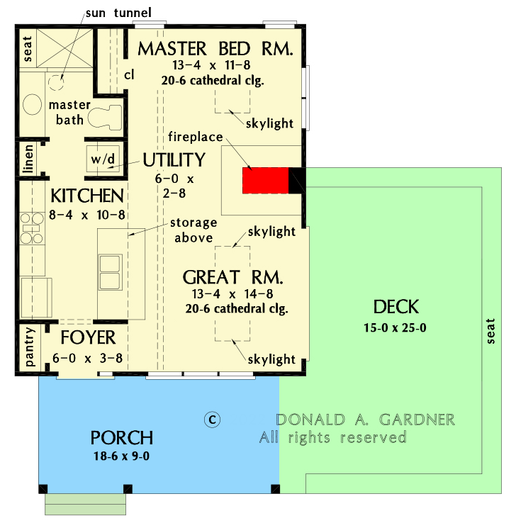 Plan 444198GDN: Tiny Modern Farmhouse Cottage with Cathedral Ceiling - Floor Plan - Main Level - Cottage, Country, Mountain, Vacation