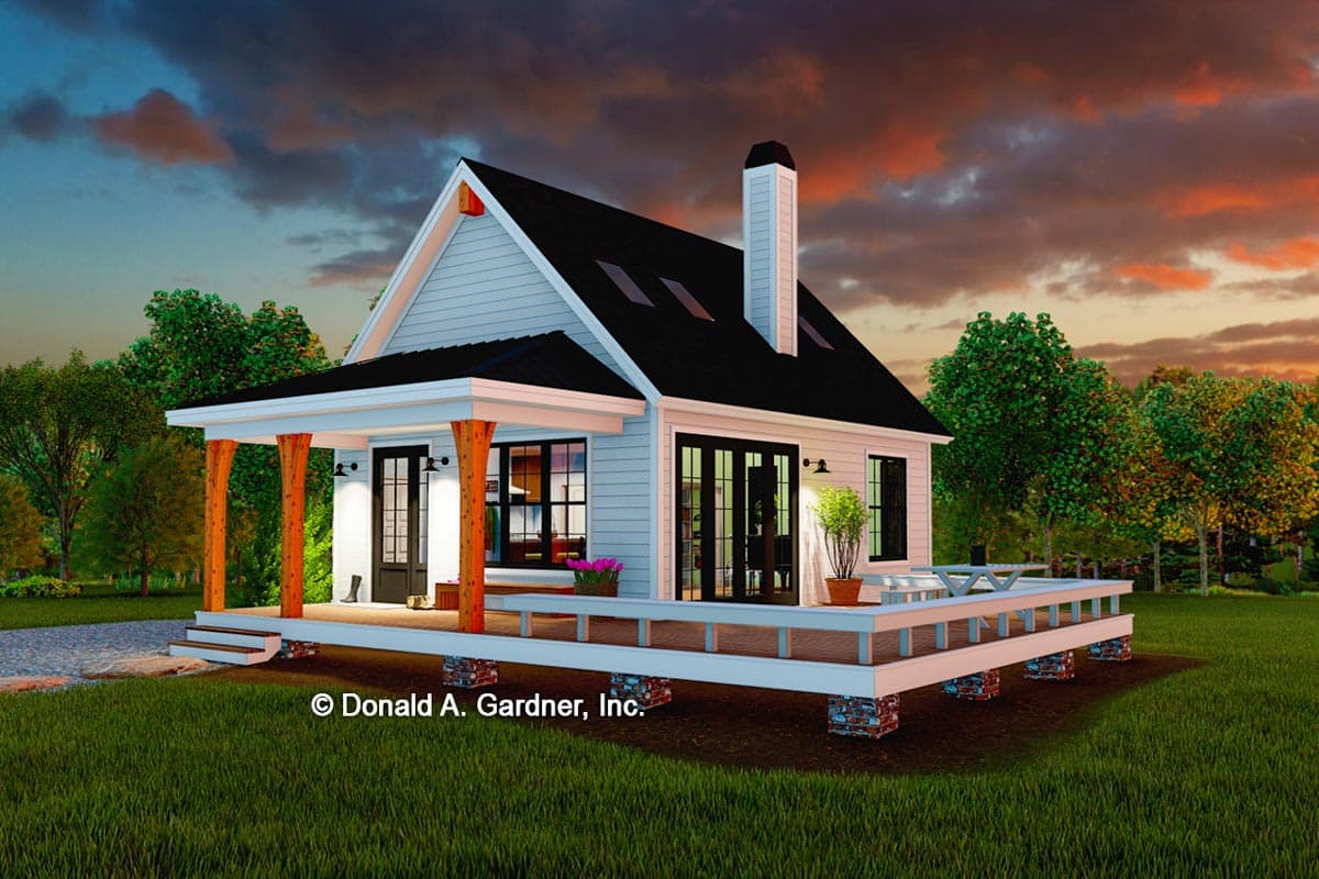 Plan 444198GDN: Tiny Modern Farmhouse Cottage with Cathedral Ceiling - Image #4 - Cottage, Country, Mountain, Vacation