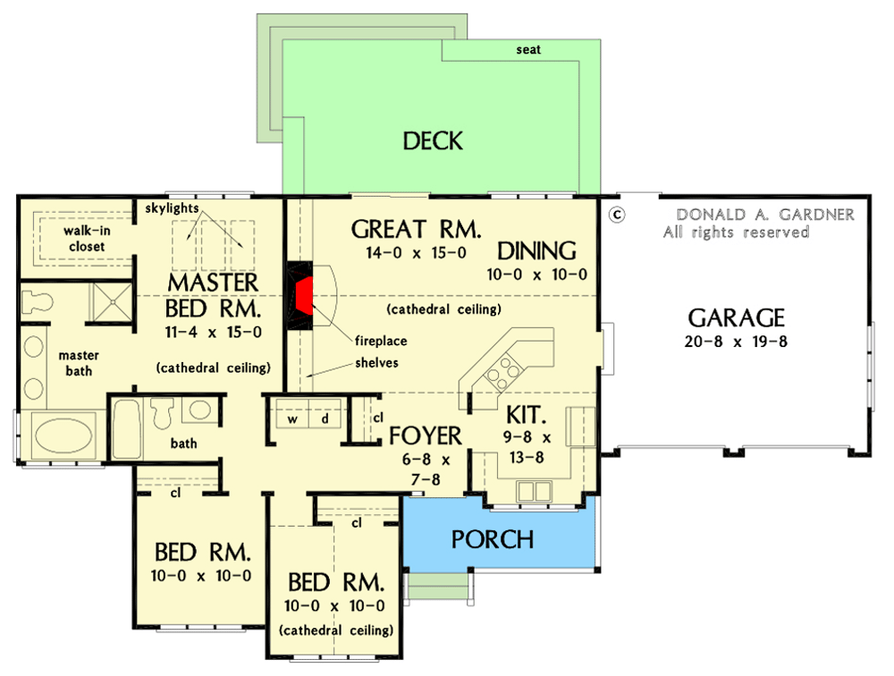 Plan 444200GDN: Simple 3 Bedroom Home Plan with Cathedral Ceilings - Floor Plan - Main Level - Ranch, Traditional