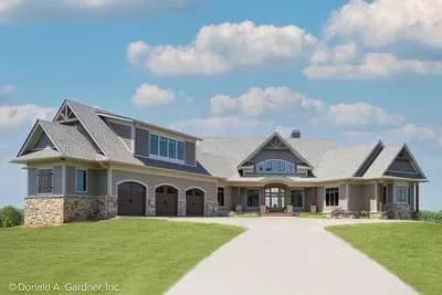 Craftsman House Plan with Angled Bedrooms and a 3-Car Angled Garage