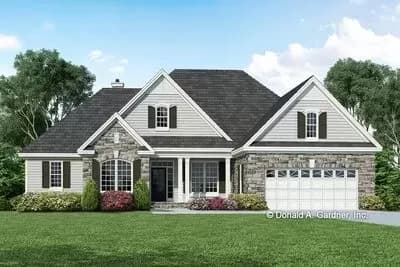 Traditional Ranch Plan with Cathedral Ceilings