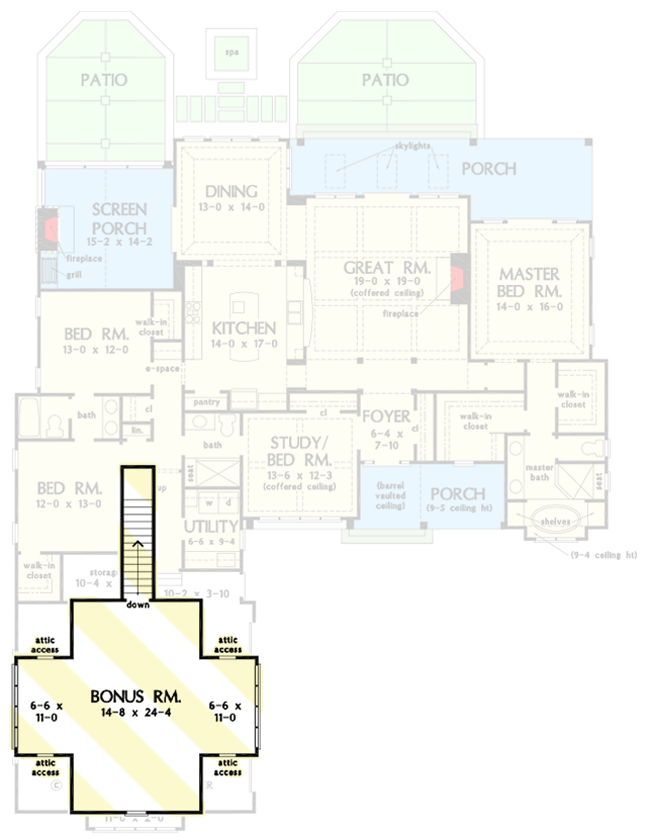 Plan 444217GDN: 4-Bed Traditional House Plan with Open Layout - Floor Plan - Bonus Room - Country, Craftsman, Ranch, Traditional