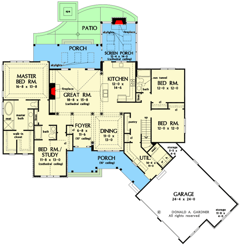Plan 444222GDN: One-story Craftsman Plan with Exceptional Outdoor Living - Floor Plan - Main Level - Country, Craftsman
