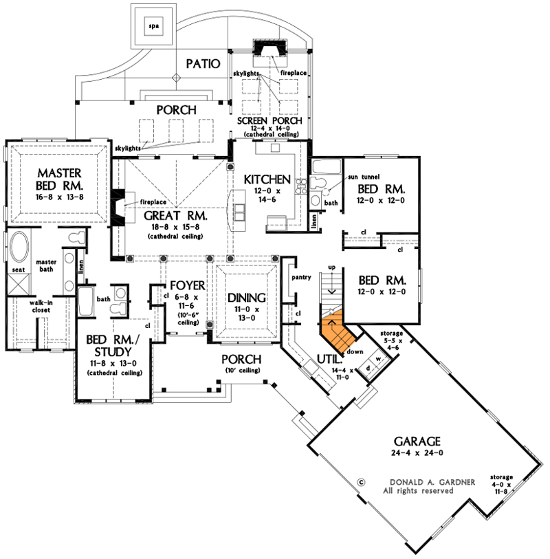 Plan 444222GDN: One-story Craftsman Plan with Exceptional Outdoor Living - Floor Plan - Basement Stair Location - Country, Craftsman