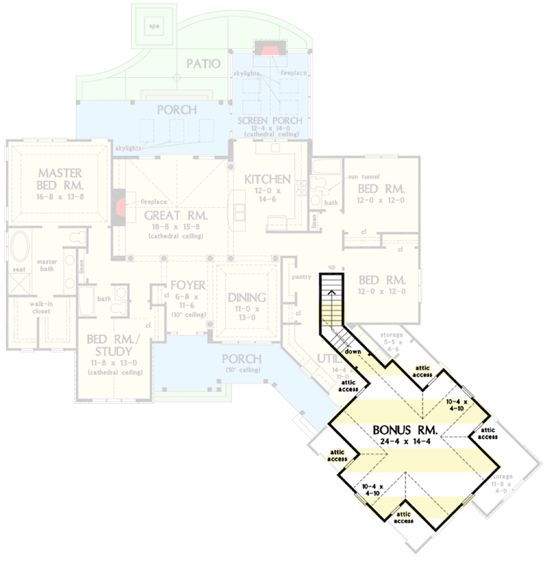 Plan 444222GDN: One-story Craftsman Plan with Exceptional Outdoor Living - Floor Plan - Bonus Room - Country, Craftsman