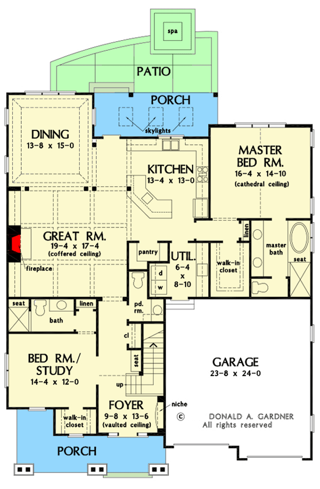 Plan 444223GDN: Two Story Craftsman House Plan for a Narrow Footprint - Floor Plan - Main Level - Cottage, Country, Craftsman