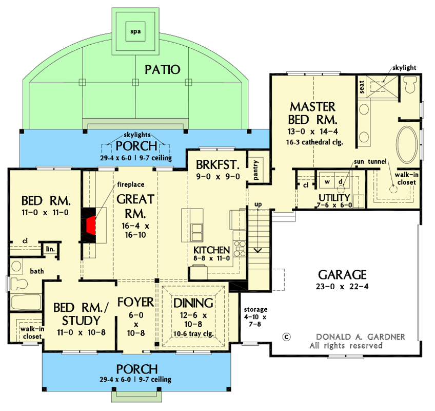 Plan 444224GDN: Modest Three Bedroom Modern Farmhouse Plan with Bonus Above Garage - Floor Plan - Main Level - Country, Farmhouse, Modern Farmhouse, New American