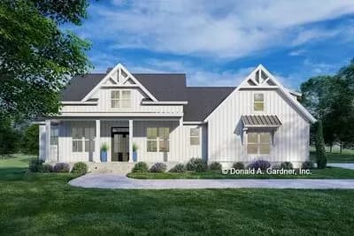 Modest Three Bedroom Modern Farmhouse Plan with Bonus Above Garage