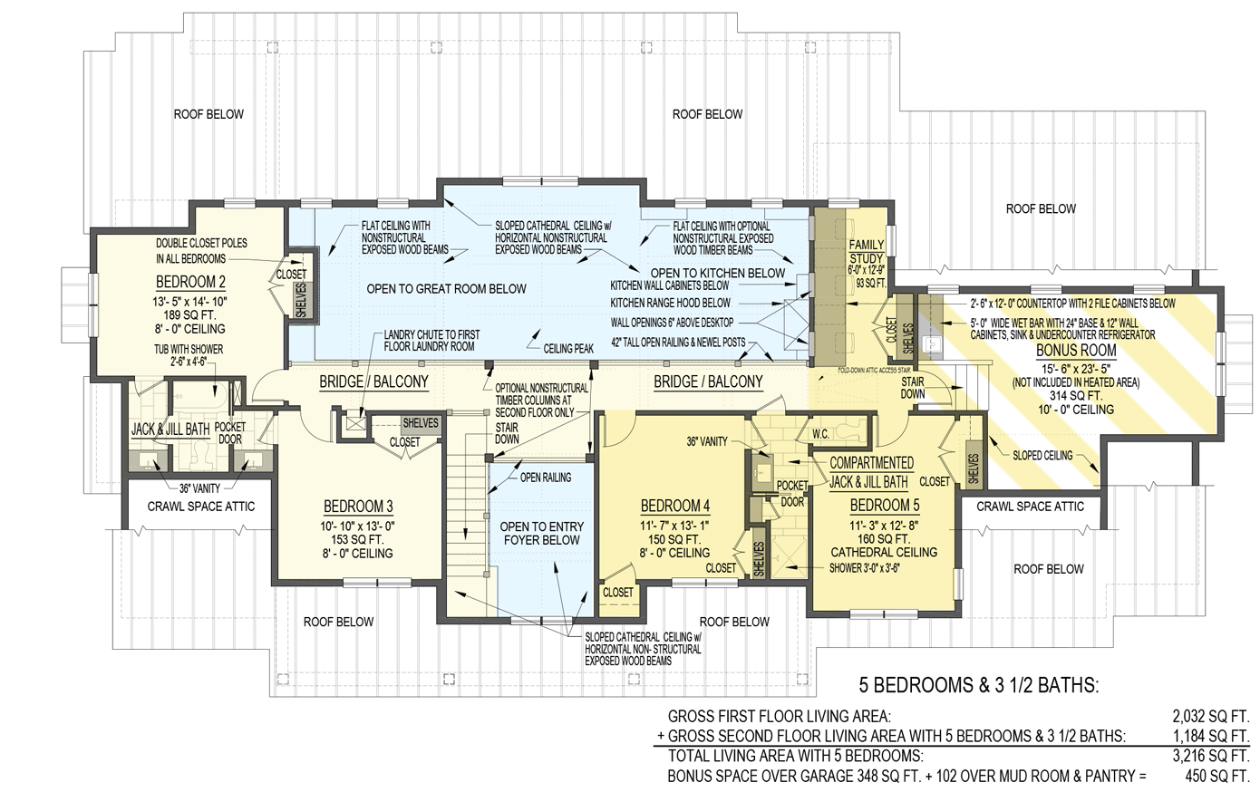 Plan 654014KNA: Option-filled New Traditional House Plan with Massive Space Open to Above - 2984 Sq Ft - Floor Plan - Alternate Second Floor: 5-Bedroom Version (included) - Country, Craftsman, Farmhouse, Modern Farmhouse, New American