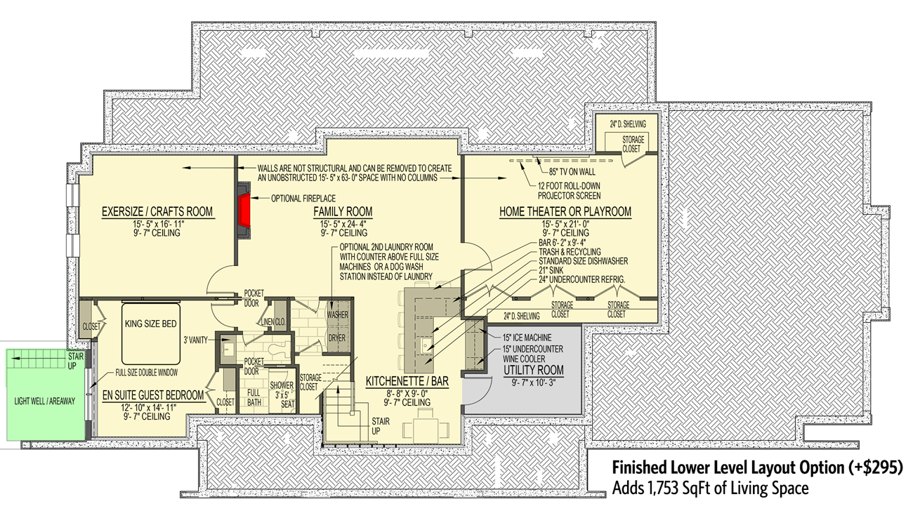 Plan 654014KNA: Option-filled New Traditional House Plan with Massive Space Open to Above - 2984 Sq Ft - Floor Plan - Finished Lower Level Layout Option (+$295) - Country, Craftsman, Farmhouse, Modern Farmhouse, New American