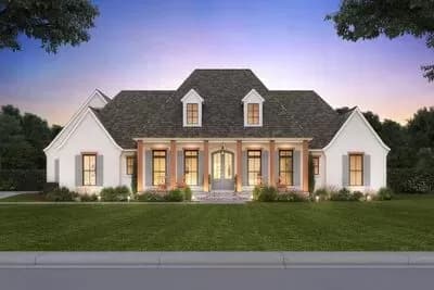 Well-Balanced Modern Acadian House Plan with Massive Rear Porch