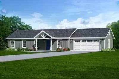 3-Bed Ranch Plan with 2-Car Garage - 1200 Sq Ft