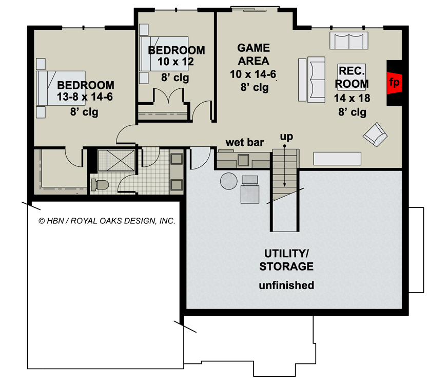 Plan 14703RK: Shingled Bungalow with Three Clustered Bedrooms and a Home Office - Floor Plan - Optional Finished Lower Level (+$400) - Bungalow, Cottage, Craftsman, Shingle