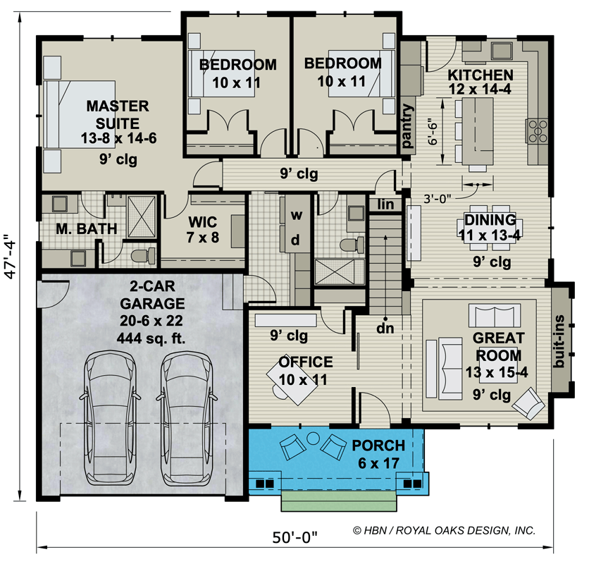 Plan 14704RK: 3 Bed New American Farmhouse with Home Office - Floor Plan - Main Level - Modern Farmhouse, New American, Ranch