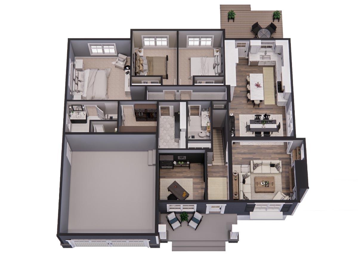 Plan 14705RK: One-Story House Plan with 3 Clustered Bedrooms and a Work From Home Office - Image #19 - Country, Craftsman, Traditional