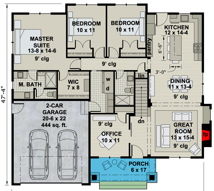 Plan 14705RK: One-Story House Plan with 3 Clustered Bedrooms and a Work From Home Office - Floor Plan - Main Level - Country, Craftsman, Traditional