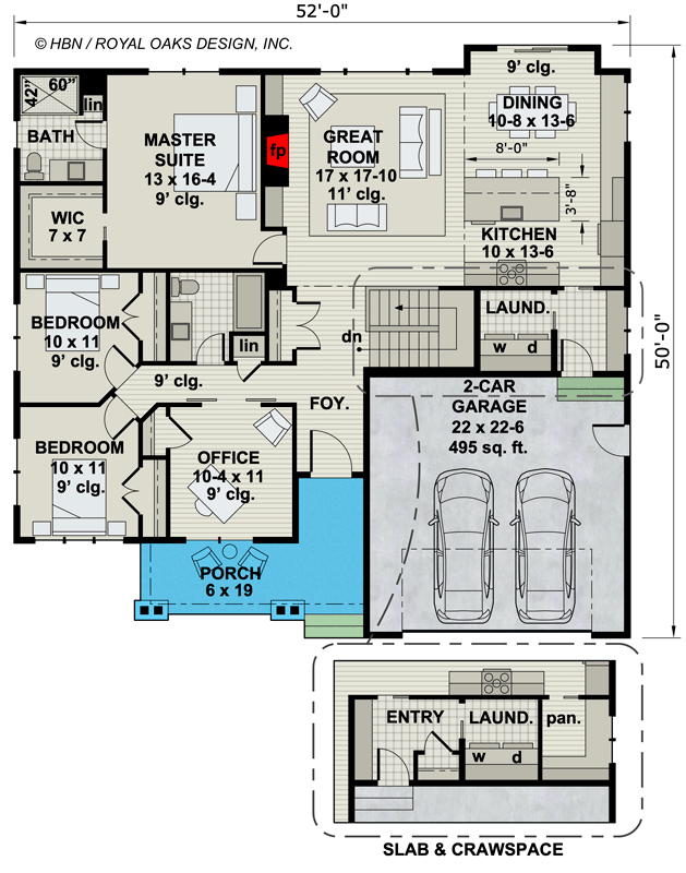 Plan 14707RK: Single Story Modern Farmhouse Plan with Home Office and 3 Bedrooms - 1762 Sq Ft - Floor Plan - Main Level - Country, Farmhouse, Modern Farmhouse, New American, Ranch