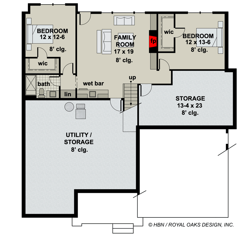 Plan 14712RK: One-story Craftsman Ranch Home Plan with Three Bedrooms and a Home Office - Floor Plan - Optional Finished Lower Level (+$400) - Craftsman, Northwest, Ranch, Shingle