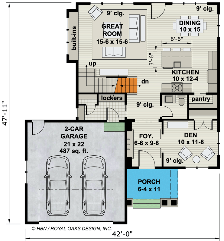 Plan 14718RK: Multi-gabled 4 Bed Craftsman with a Den or Home Office - Floor Plan - Main Level - Country, Craftsman, New American, Northwest, Traditional
