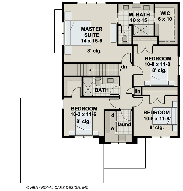 Plan 14718RK: Multi-gabled 4 Bed Craftsman with a Den or Home Office - Floor Plan - 2nd Floor - Country, Craftsman, New American, Northwest, Traditional
