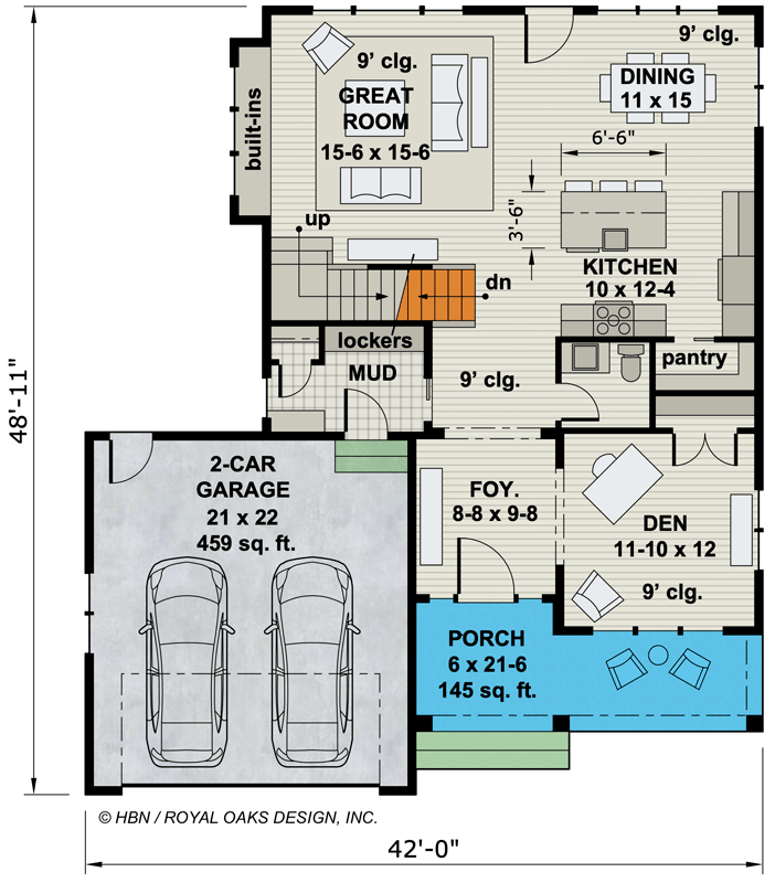 Plan 14720RK: 4 Bed Traditional House Plan with Laundry Upstairs and a Main Floor Den or Home Office - Floor Plan - Main Level - Country, Craftsman, New American, Northwest, Traditional