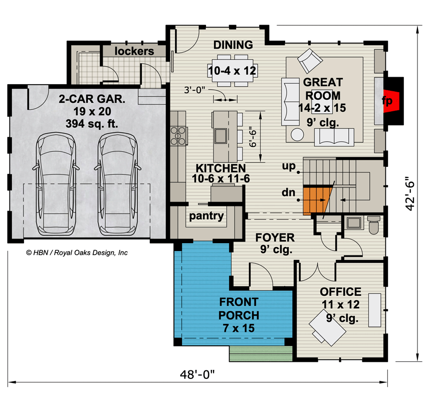 Plan 14725RK: 4 Bed Modern Farmhouse with Corner Home Office and Upstairs Laundry - 2317 Sq Ft - Floor Plan - Main Level - Country, Craftsman, Farmhouse, Modern Farmhouse, New American