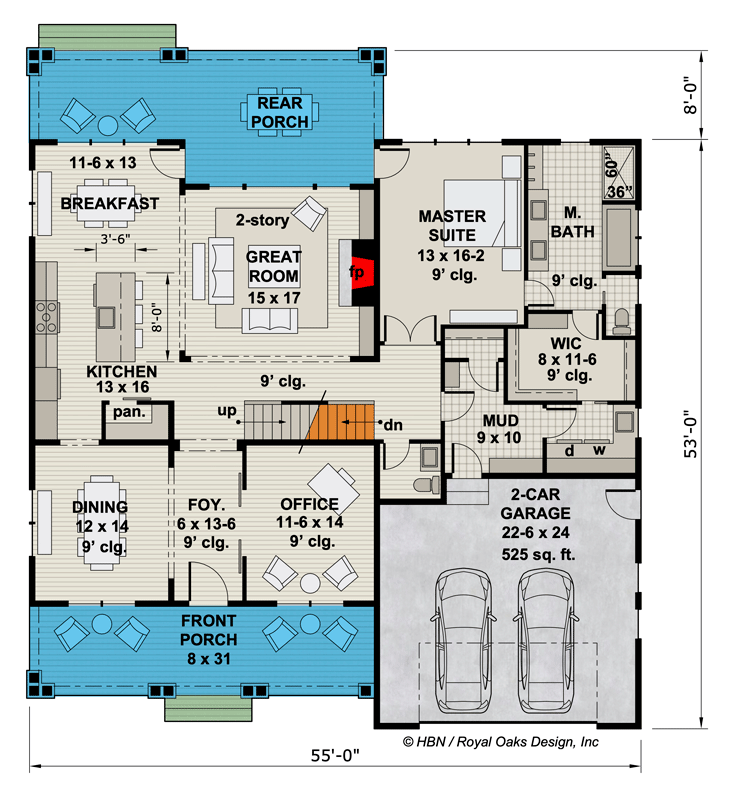 Plan 14733RK: Craftsman with 2-Story Great Room and Two Expansion Areas Upstairs - 3010 Sq Ft - Floor Plan - Main Level - Craftsman, Traditional