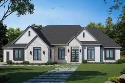 3-Bed New American Ranch Plan with Home Office