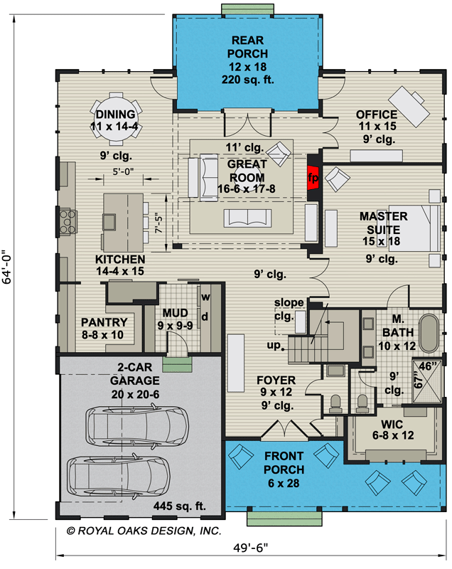 Plan 14740RK: 4 Bedroom Modern Farmhouse with Pocket Office and 2 Covered Porches - 3135 Sq Ft - Floor Plan - Main Level - Country, Craftsman, Modern Farmhouse, New American