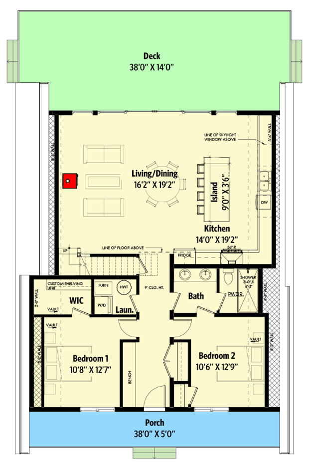 Plan 270046AF: 3-Bed Modern A-Frame with Ladder-Accessible 3rd Floor Loft - 2001 Sq Ft - Floor Plan - Main Level - A-Frame, Cabin, Contemporary, Mountain, Rustic, Vacation