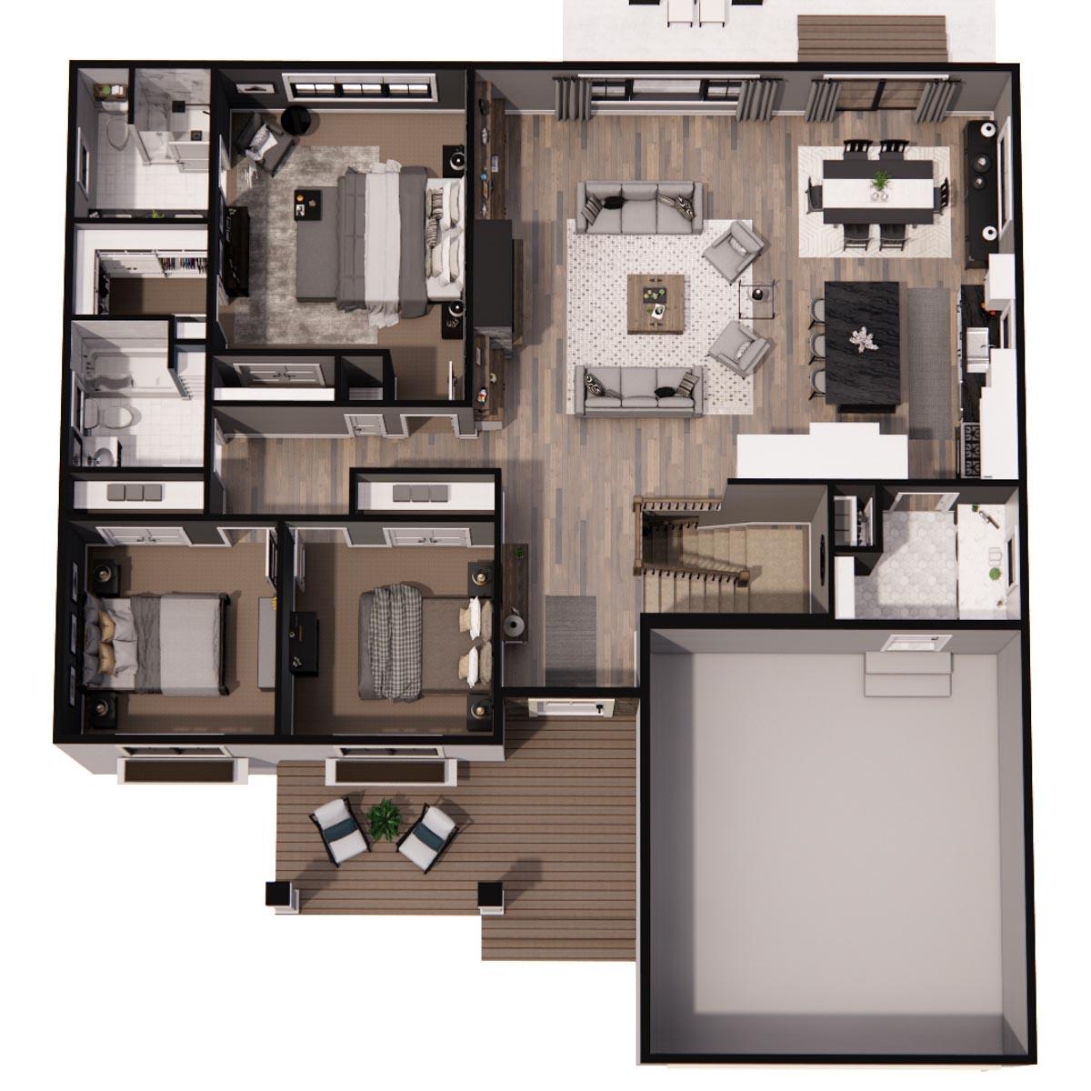 Plan 14742RK: New American Home Plan with 3 Clustered Bedrooms and a Vaulted Great Room and Kitchen - Image #42 - Cottage, Country, Craftsman, Farmhouse, Modern Farmhouse, New American, Ranch