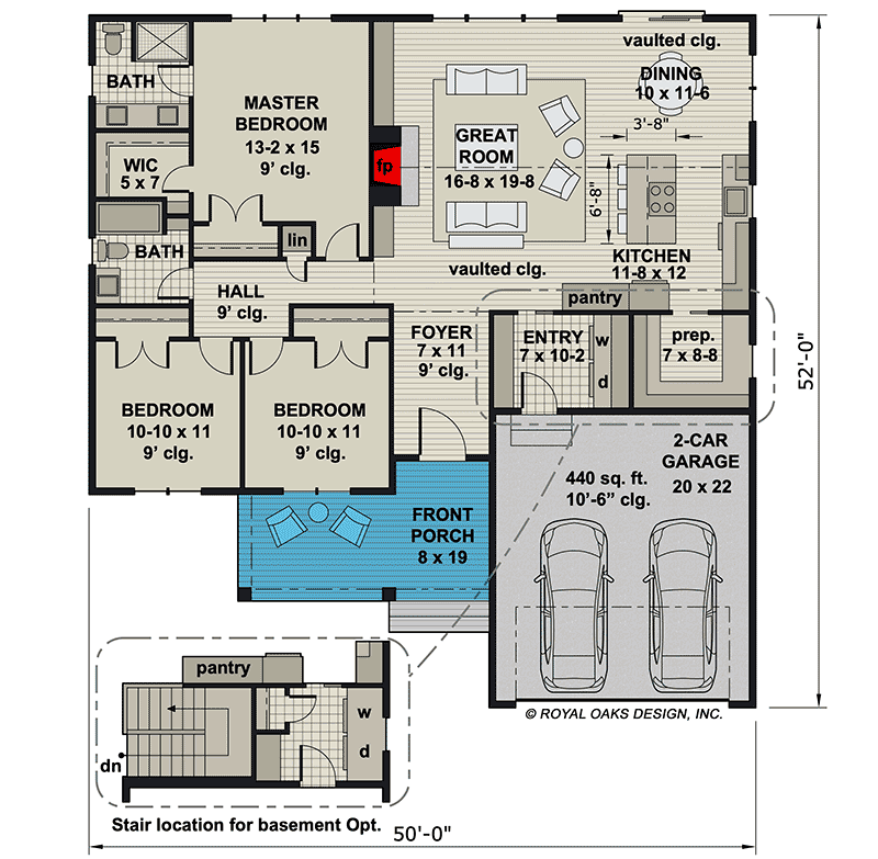 Plan 14742RK: New American Home Plan with 3 Clustered Bedrooms and a Vaulted Great Room and Kitchen - Floor Plan - Main Level - Cottage, Country, Craftsman, Farmhouse, Modern Farmhouse, New American, Ranch