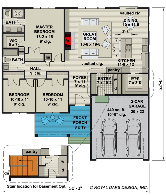 Plan 14743RK: Craftsman Country Ranch Home Plan with 3 Clustered Bedrooms and a Vaulted Living Space - Floor Plan - Main Level - Country, Craftsman, Northwest, Ranch