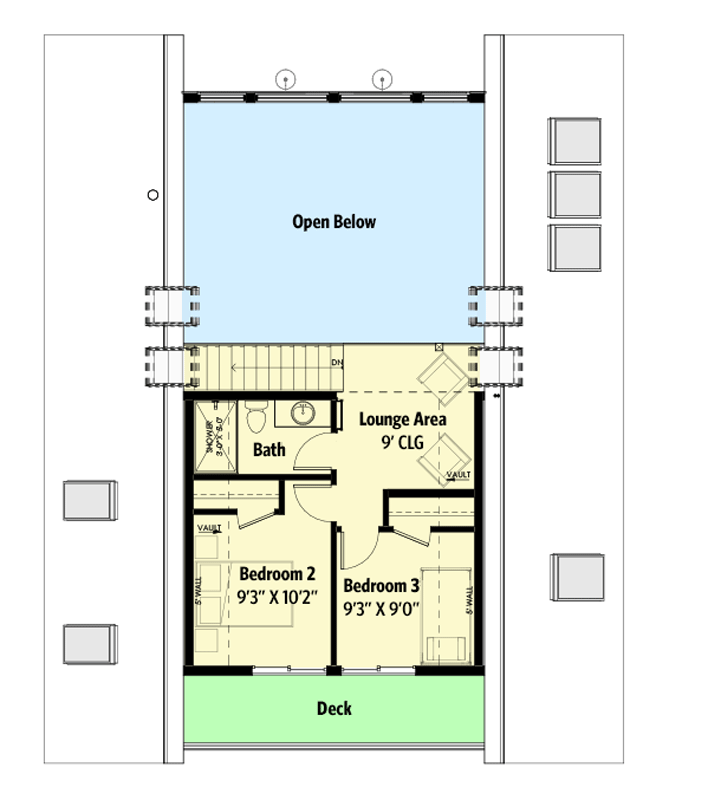 Plan 270048AF: Modern A-Frame with Main Floor Study and Third Floor Loft - 1941 Sq Ft - Floor Plan - 2nd Floor - A-Frame, Cabin, Contemporary, Mountain, Rustic, Vacation