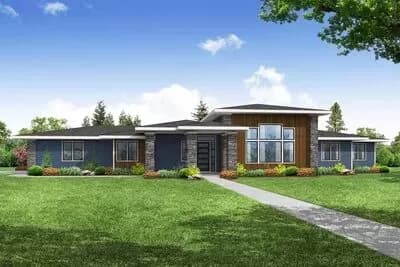One-story Prairie-style House Plan with 14' Vaulted Ceilings
