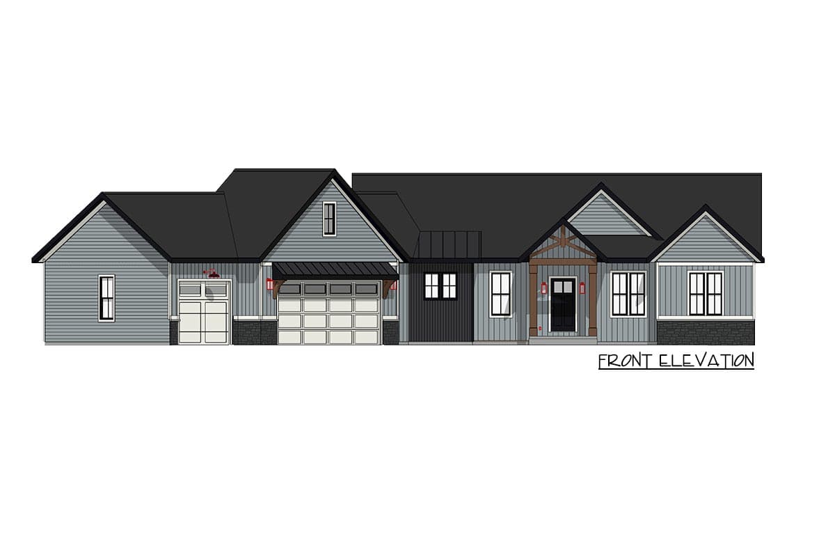 Plan 149011AND: Exclusive One-story Craftsman Home Plan with Angled 3-Car Garage - Image #8 - Country, Craftsman, Mountain, Ranch, Rustic
