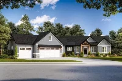 Exclusive One-story Craftsman Home Plan with Angled 3-Car Garage