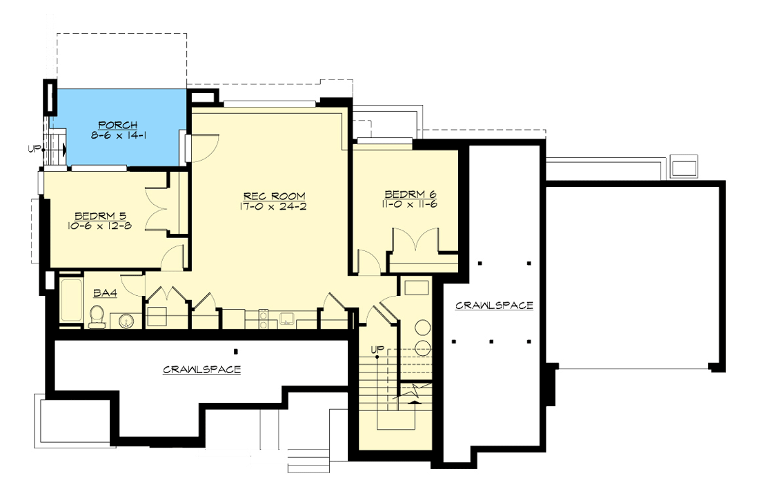 Plan 23913JD: Two-story Mid-Century Modern House Plan with Main-level Den and Guest Suite - Floor Plan - Basement - Contemporary, Modern, Northwest