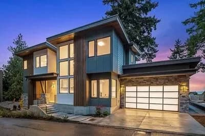 Two-story Mid-Century Modern House Plan with Main-level Den and Guest Suite