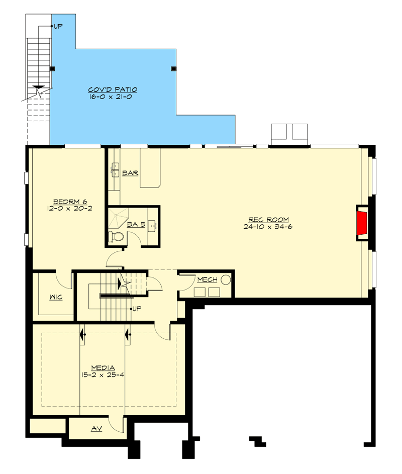 Plan 23914JD: Multi-Gabled 6-Bedroom Craftsman Home Plan on a Walkout Basement - Floor Plan - Basement - Craftsman, New American, Northwest