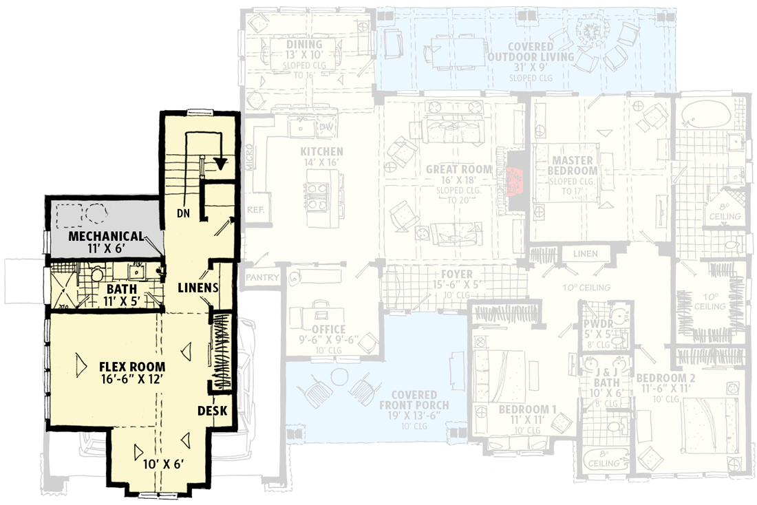 Plan 12967KN: 3-Bed Mountain Craftsman Home Plan with Flex Room above Garage - Floor Plan - 2nd Floor - Country, Craftsman, Mountain, New American, Ranch, Rustic